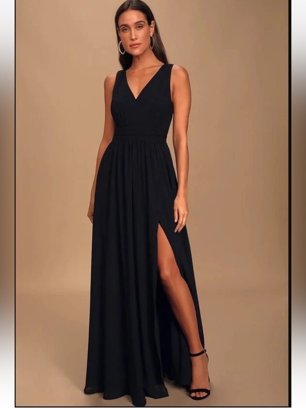 Lulus Sleeveless Ruche A-Line Chiffon Maxi Formal Black Dress Size M new